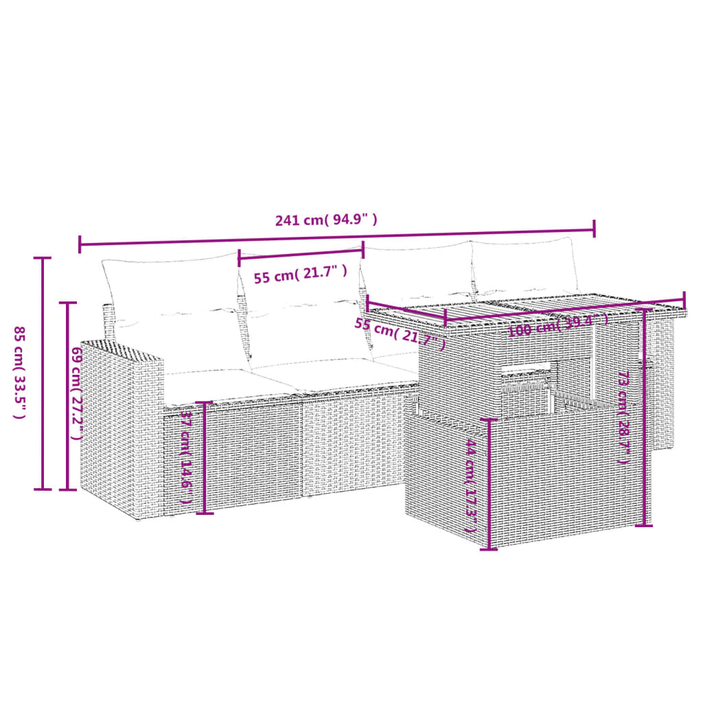 Vidaxl 5-Cz. Gartenmöbel-Set mit Kissen, Beige, Polyrattan