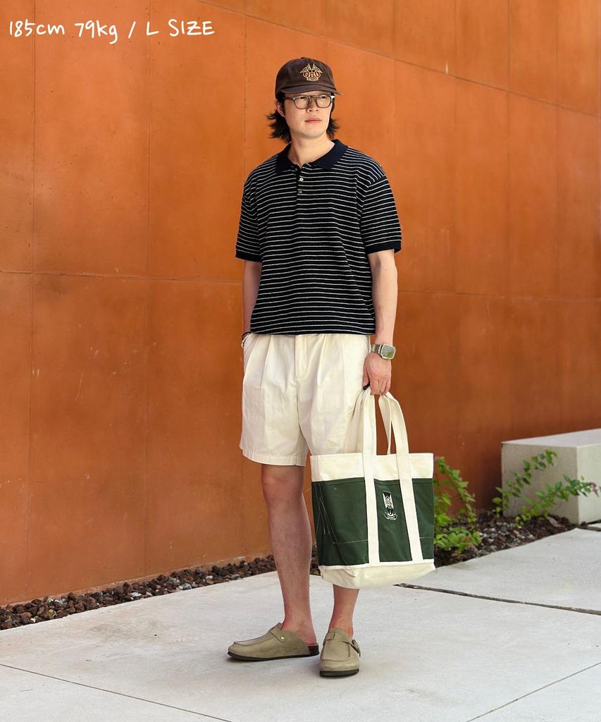 CUZNELLO Cool Cotton Striped Polo Short Sleeve Knit_Navy