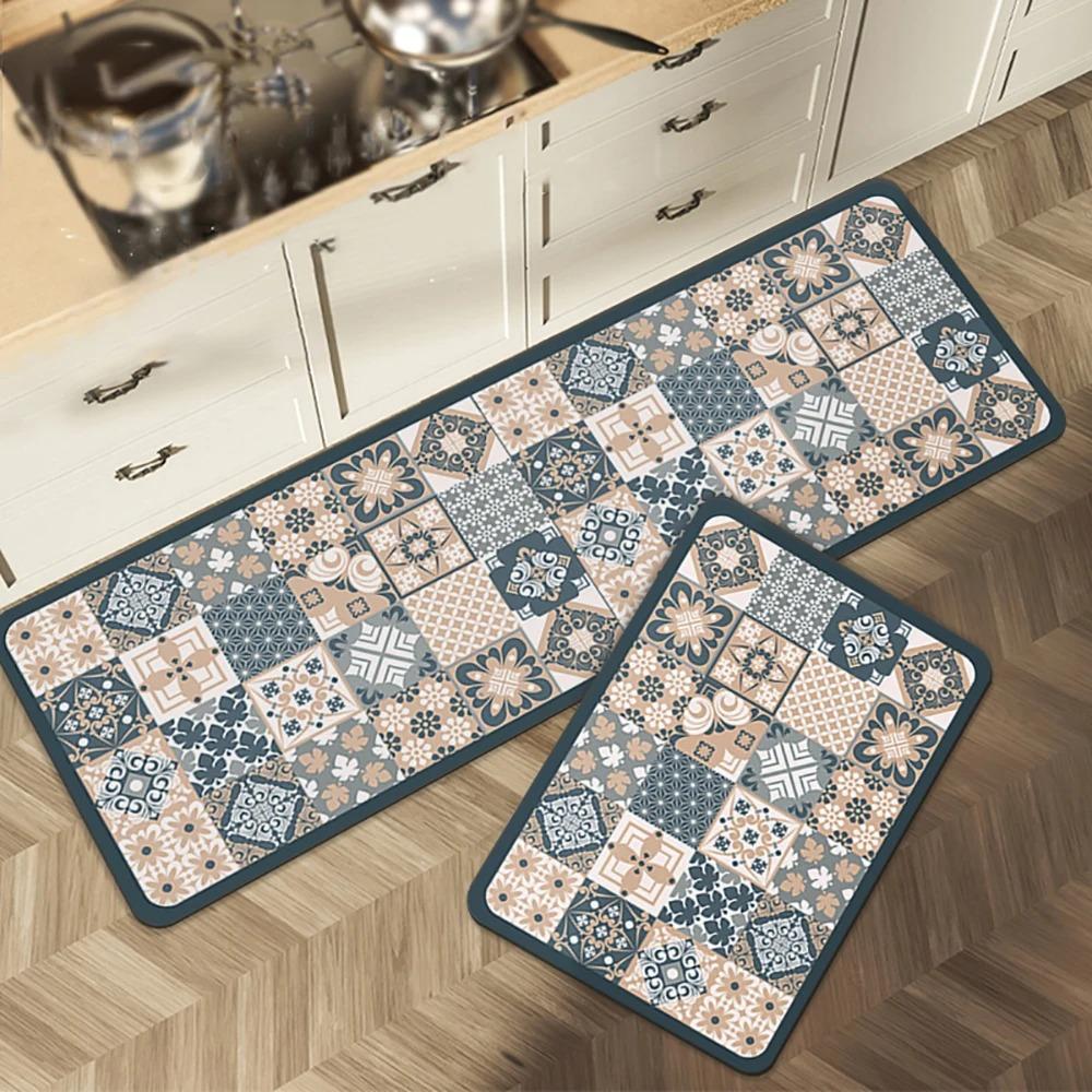 Motif Vintage Tapis de Cuisine Tapis Tapis Long Design Rayé Décoration de Maison pour Zone de Cuisine Tapis de Sol Décor de Chambre Tapis