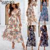 Abiti casual da donna alla moda per estate e primavera, con scollo a V e maniche corte