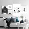 Modern Fashion Paris Eiffel Tower Canvas Paintings Black and White French Quote Wall Art Landscape Posters for Living Room Decor