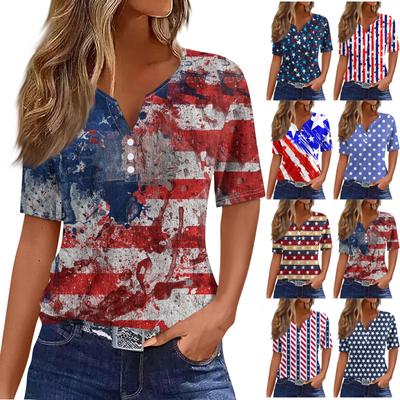 Women's T Shirt Tee Print Button Short Sleeve Daily Weekend Fashion Basic V- Neck Regular Top
