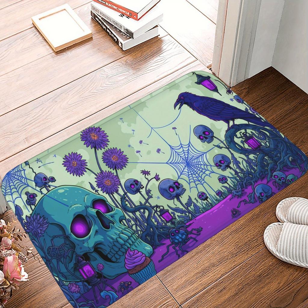 1PC Halloween Skull Mushroom Kitchen Rug Non-Slip Door Mat Pop design Bathroom Rug Bath Mat Carpet for Home Sink Laundry Decor