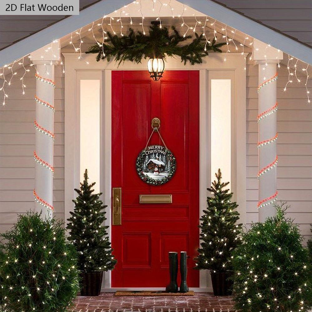 Warm Winter Wooden Christmas Sign with  Snow House & Snowman Pattern - Navidad Round Sign for Front Door Wall Hanging Decor - Ideal Christmas Gift