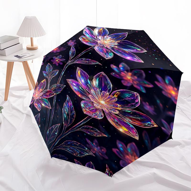 1pc Floral Fantasy Automatic Open/close Umbrella, 8-Rib Sturdy Structure, Auto Folding/Opening, Portable Travel Umbrella for Women,127