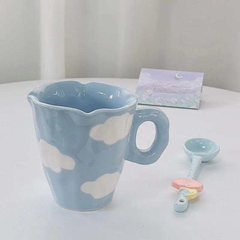 320ML Blue Cloud Hand Pinch Can, Underglaze Color Ceramic Milk Coffee Cup, Office Drinking Ceramic Cuplu Mic dejun Cadou Student