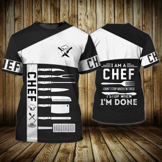 Chef Shirt Herren-T-Shirts, 3D-individuell bedruckte Herrenbekleidung, O-Ausschnitt, übergroß, günstige Kurzarm-Tops, Mode, Punk, Streetwear, 6XL