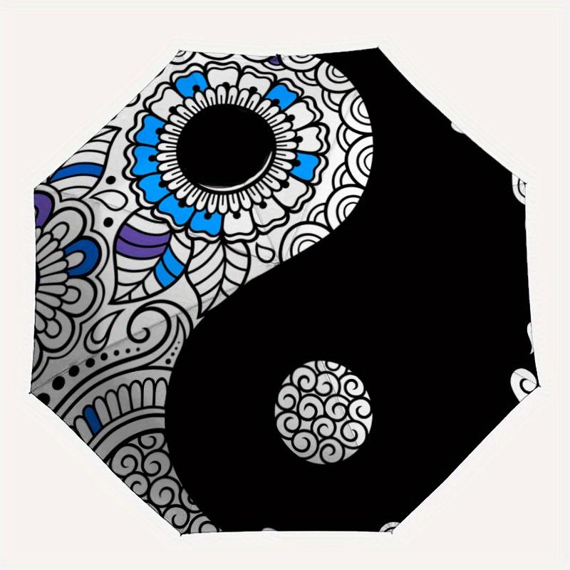 1pc Floral Yin Yang Symbol Automatic Open/Close Umbrella, Umbrella with Cartoon Design, Portable Compact Umbrella for Men & Women, Good Holi