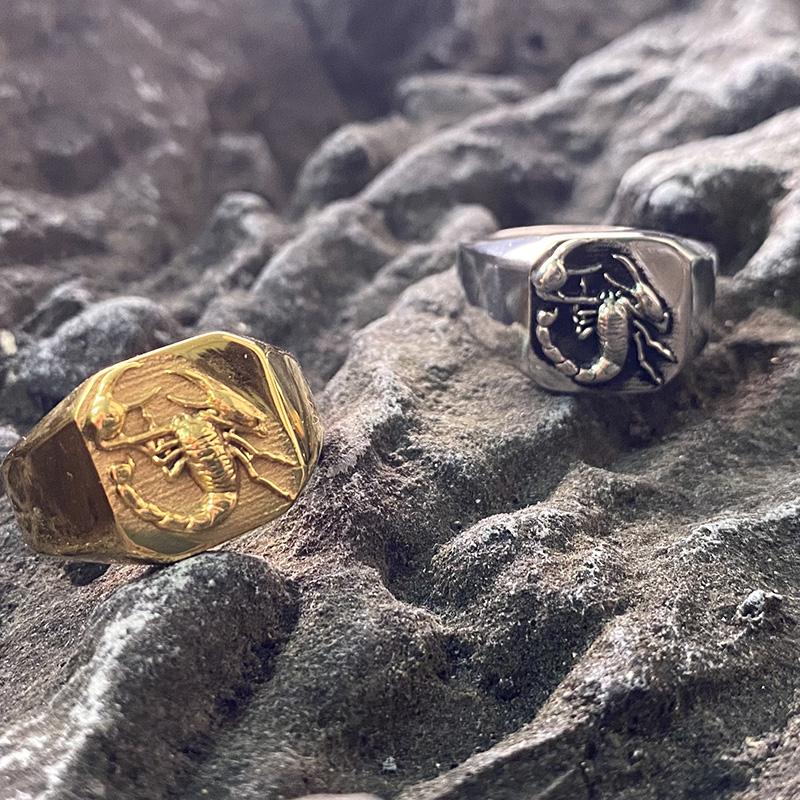 Skorpion Muster Tier Vintage Edelstahl Ring Punk Gothic Stil Gold Stahl Farbe Unisex Retro Mode Metall Großhandel