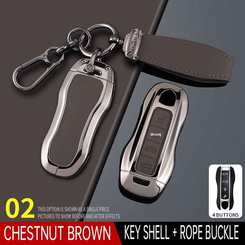 Compatible Key Cases for Porsche: Cayenne, Macan, Panamera, 911, 718 - Metal & Leather Buckle.