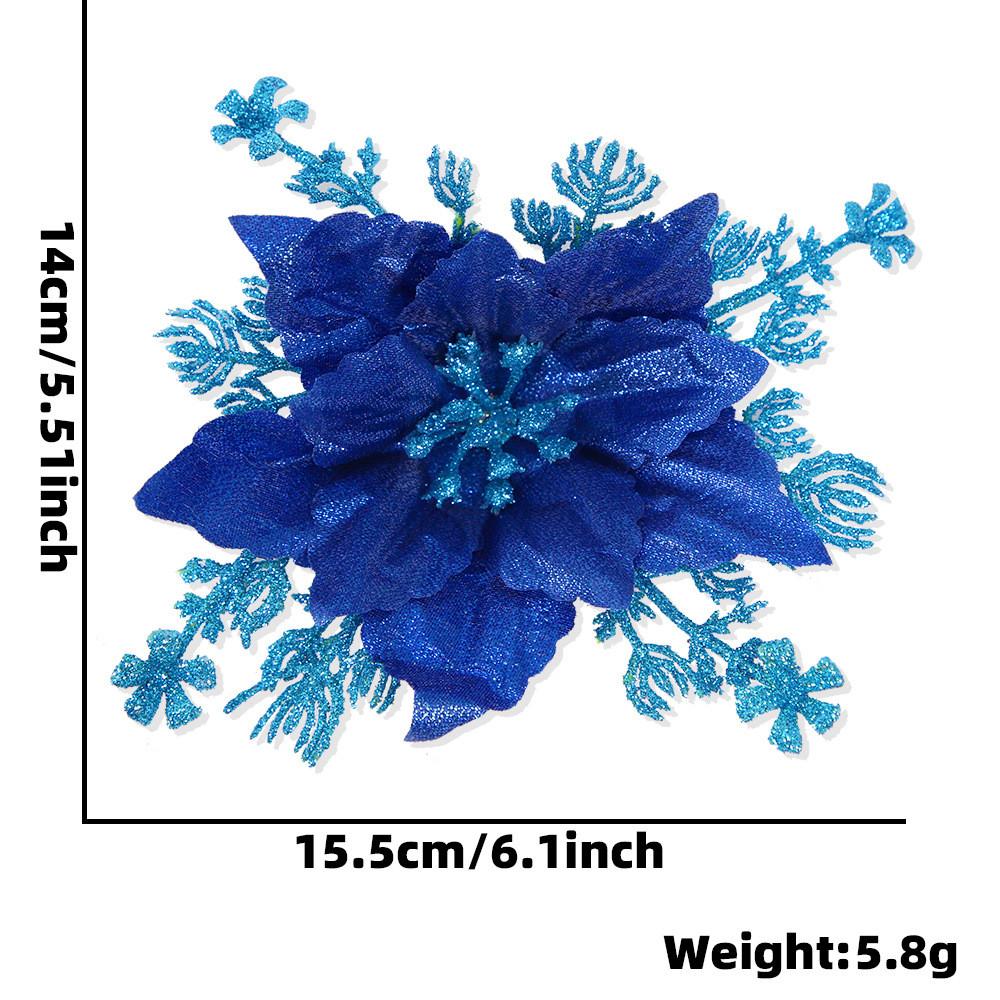 Atemberaubende 16 cm glitzernde künstliche Blume zur Weihnachtsbaumdekoration in Silber, Rot und Gold