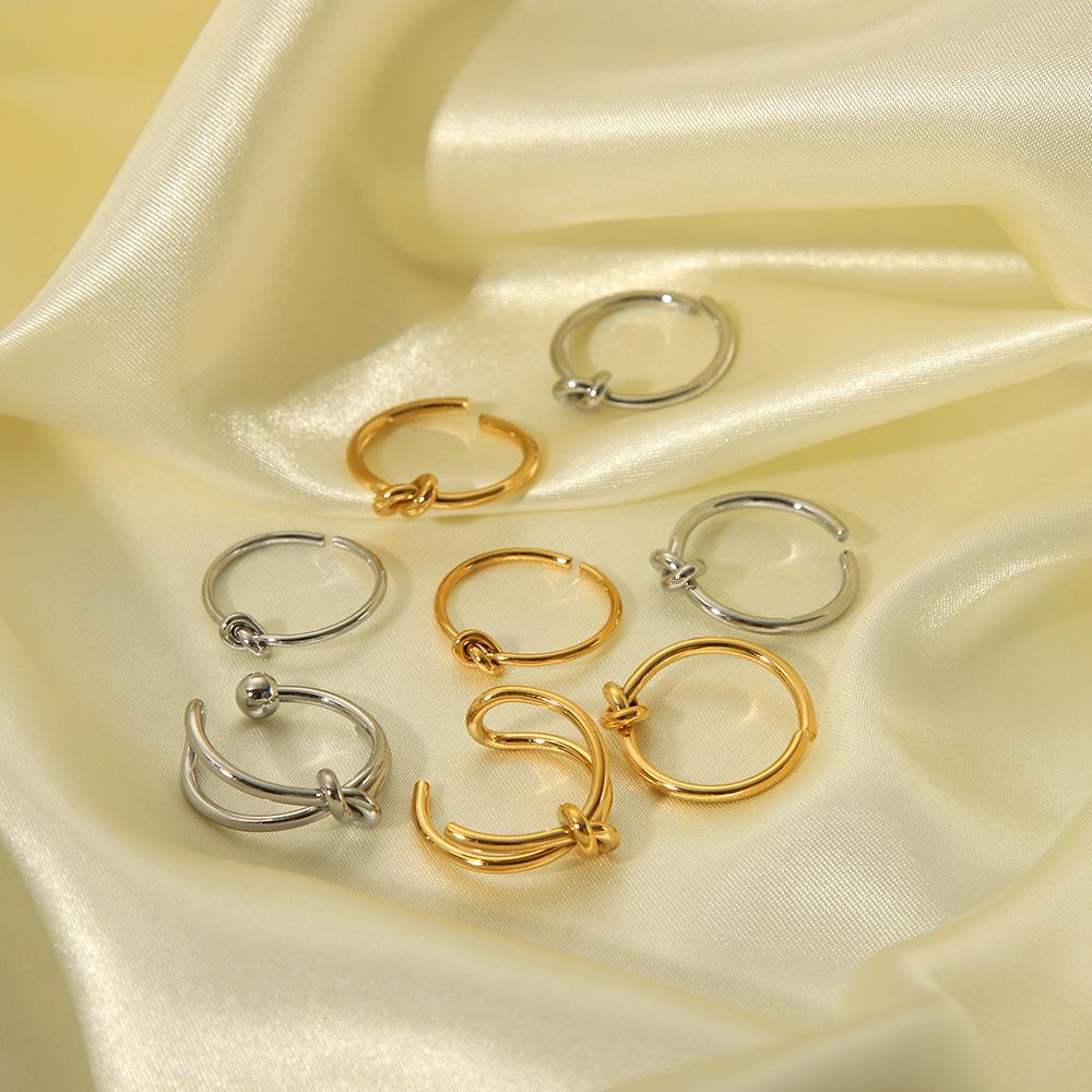 Yori Tylish Unique Stainless Steel Irregular Geometric Opening Ring 18 K PVD Plated Waterproof Unusual Trendy Textured Jewelry