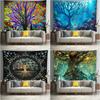 Colorful Tree Tapestry Bohemian Mandala Psychedelic Tapestry European and American Painted Tree Home Background Wall Decoration Hanging Cloth