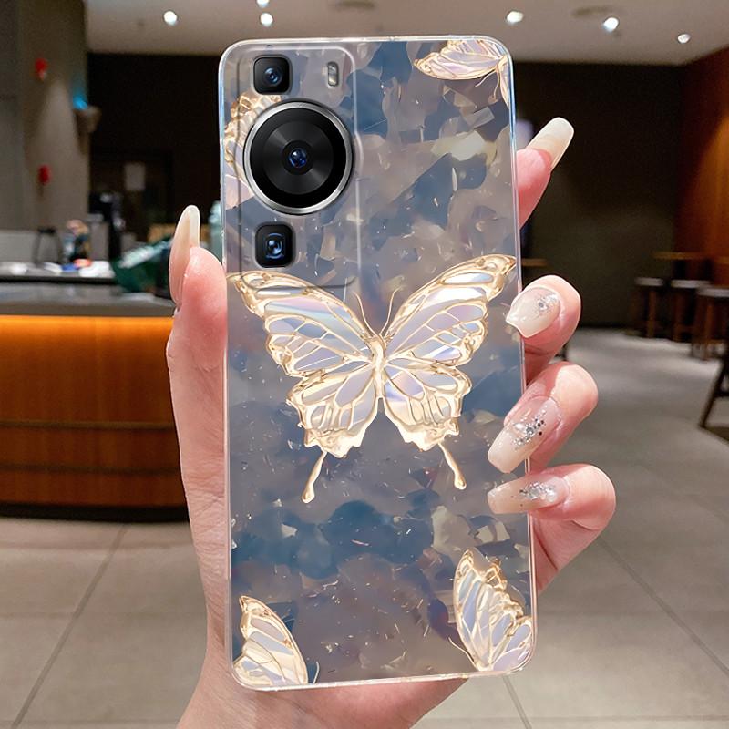 For Huawei P60 Pro 2023 P60pro Case Cover Luxury Fashion Butterfly Flowers Clear Soft TPU Fundas For Huawei P 60 P60 Pro Casing