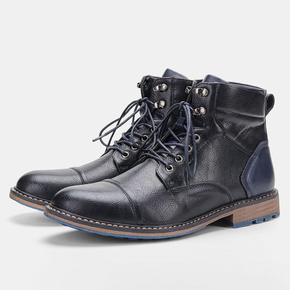 Fashion Man Classical Retro Leather Tooling Boots For Men Fashion Ankle Short Boot Mens Lace-up High-Top Shoes Botas De Motociclista