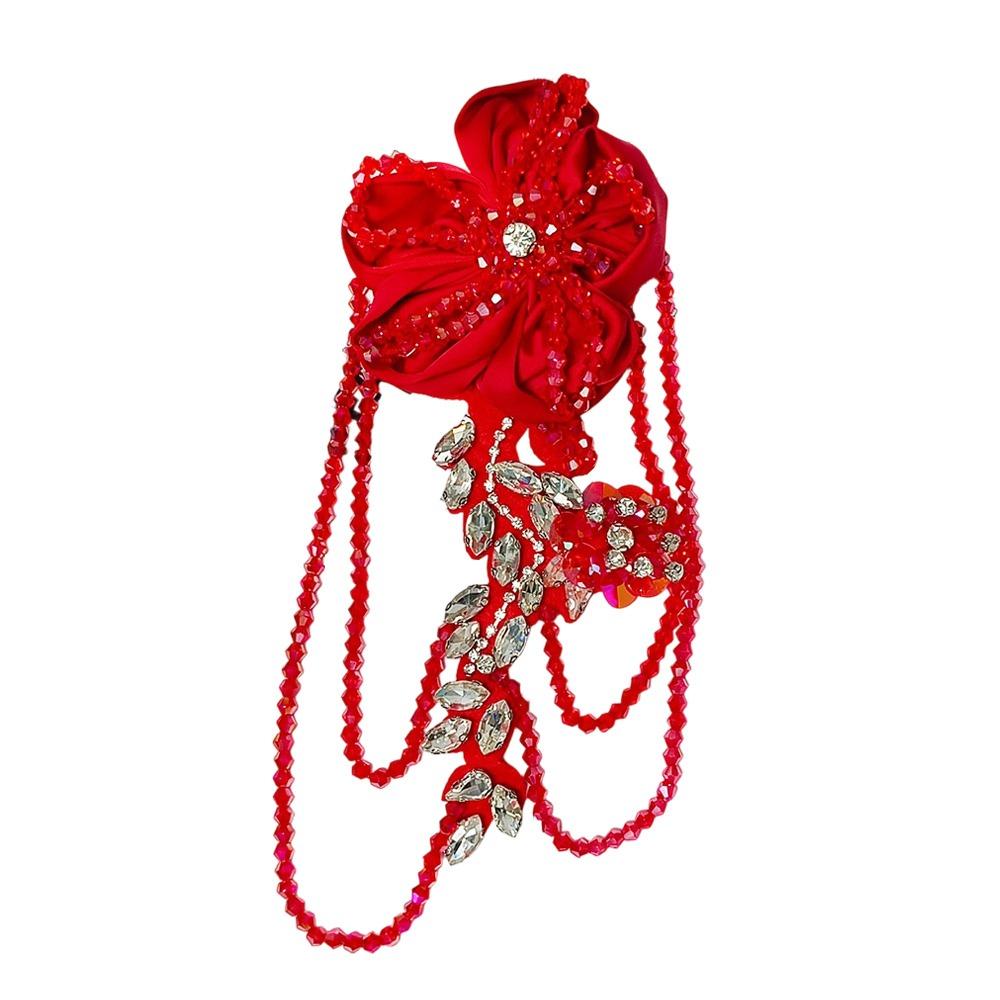 Hand Sewn Crystal Tassel 3D Shape Handmade Flower Fabric Flower  Clothing Embellishment