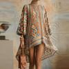 Boho Chic Print Maxi Dress With Lantern Sleeves Loose Fit Casual Women