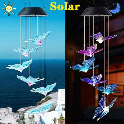 Zonne-verlichting Buiten Vlinder Libel Kolibrie Windgong Kleur veranderende Waterdichte Zonne-energie Led Wind Lichtslingers Hangende lichten