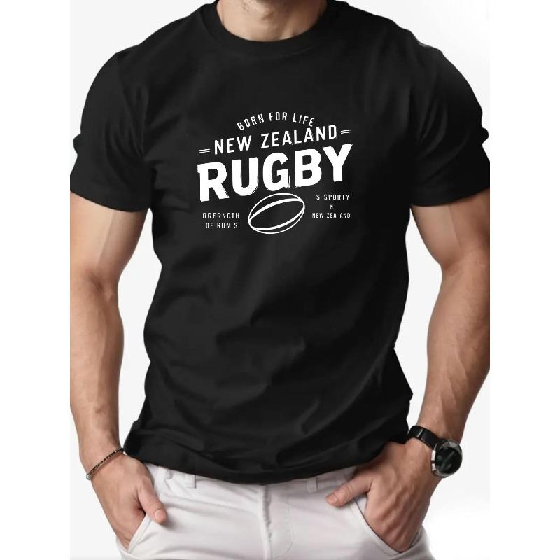 European sizes Men's RUGBY English Pattern Summer Casual Crew Neck Short T-Shirt