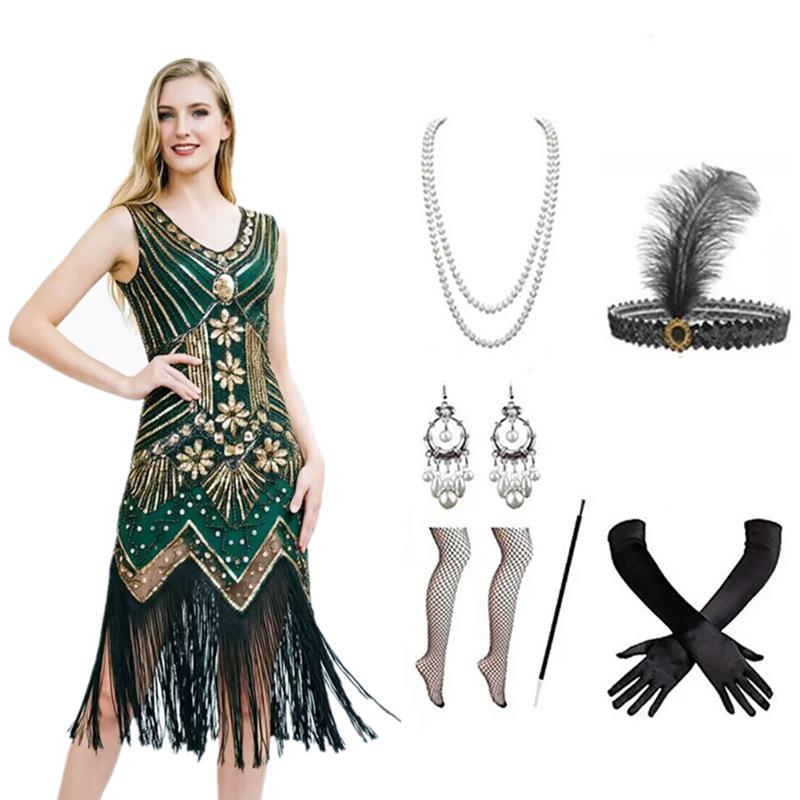 1920s Gatsby-Inspired Beaded Sequin Fringe Dress - Retro Evening Style for Women