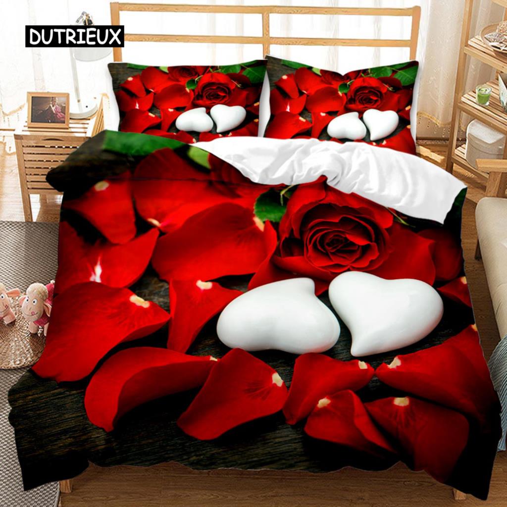 Roos Dekbedovertrek Set Microvezel Roze Hart Roos Romantisch Bloementhema Beddengoed Set Voor Geliefden Tweepersoons Queen King Size Dekbedovertrek