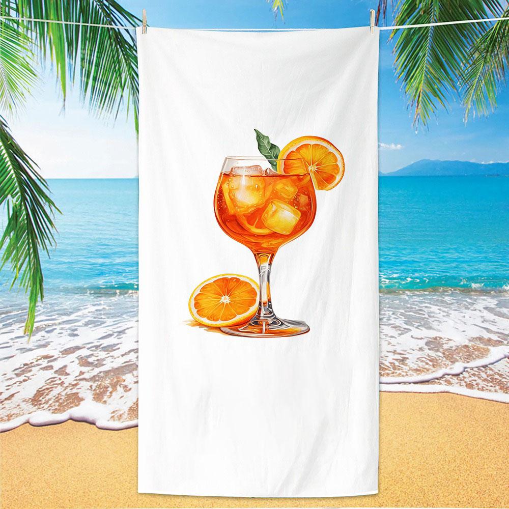 Orange Cocktail Polyester Beach Towel Summer Drink Printed Bath Towel Quick Dry Sand Free for Pool Party Holiday Seaside Spa