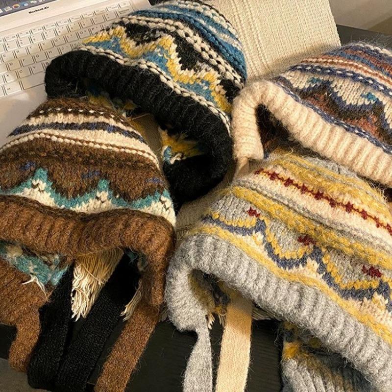 Chapeaux d'automne et d'hiver pour femmes chapeaux en laine épaisse en peluche polyvalents grande circonférence de tête chapeaux tricotés chauds