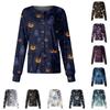 Women's Halloween Print Long Sleeve Cardigan Top with Single Button Closure for Costume Party