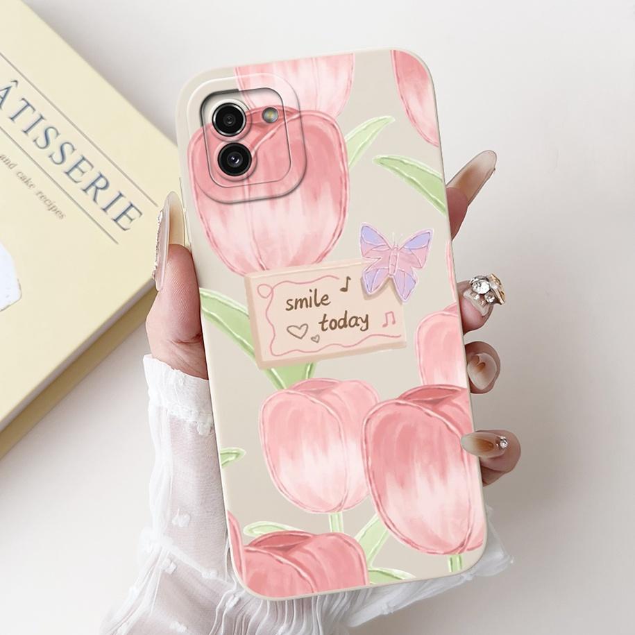 For Samsung Galaxy A03 Case SM-A035F Silicone Cover Popular Flower Lens Protective Bumper For Samsung A03 4G A 03 GalaxyA03 Capa