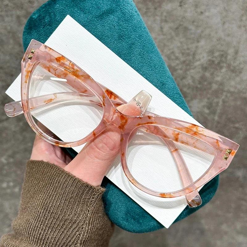 Oversized Cat Eye Reading Glasses for Women Unisex Trendy Ani-blue Light Compupter Glasses Far Sight Hyperopia Diopters 0 To+4.0