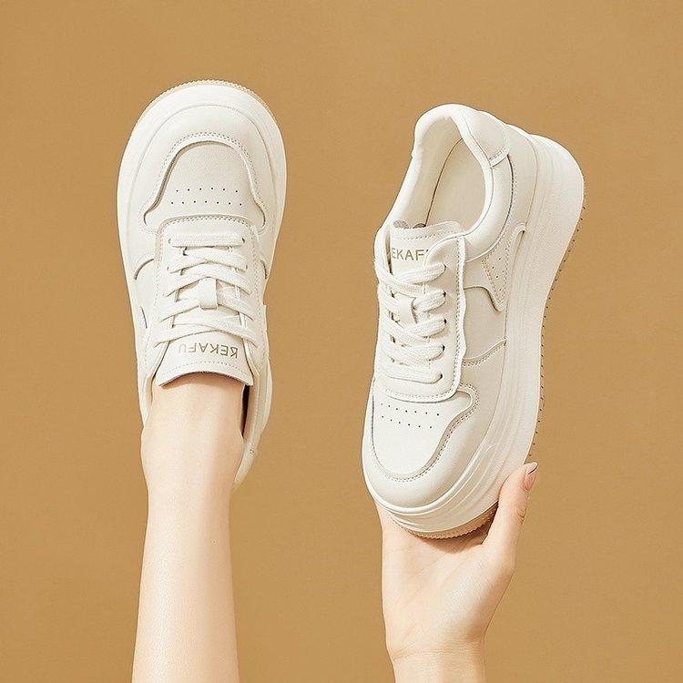 Thick-soled Sports Year Autumn New High-profile Soft-soled Non-slip Casual Leather Panel Shoes