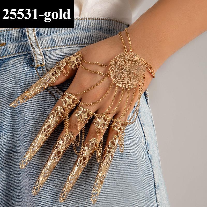 1 Pcs Ancient Queen Bracelet with Finger Nails Tip Claw Belly Dance Hand Chain Indian Dainty Costume Jewelry for Women and Girls(Gold)