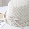 Korean Ins Sweet Navy Blue Plaid Bucket Hat Women's Summer Bow Big Eaves Versatile Face Small Sunshade Basin Hat