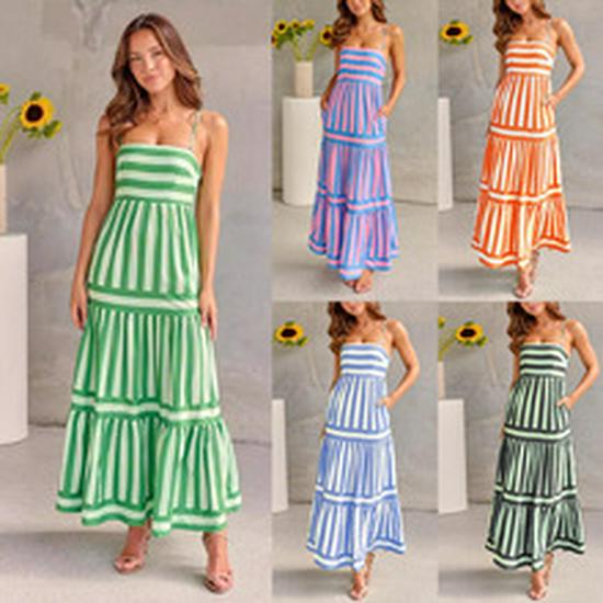 2023 Summer European & American Mid-Waist Printed Short-Sleeve Loose Midi Dress