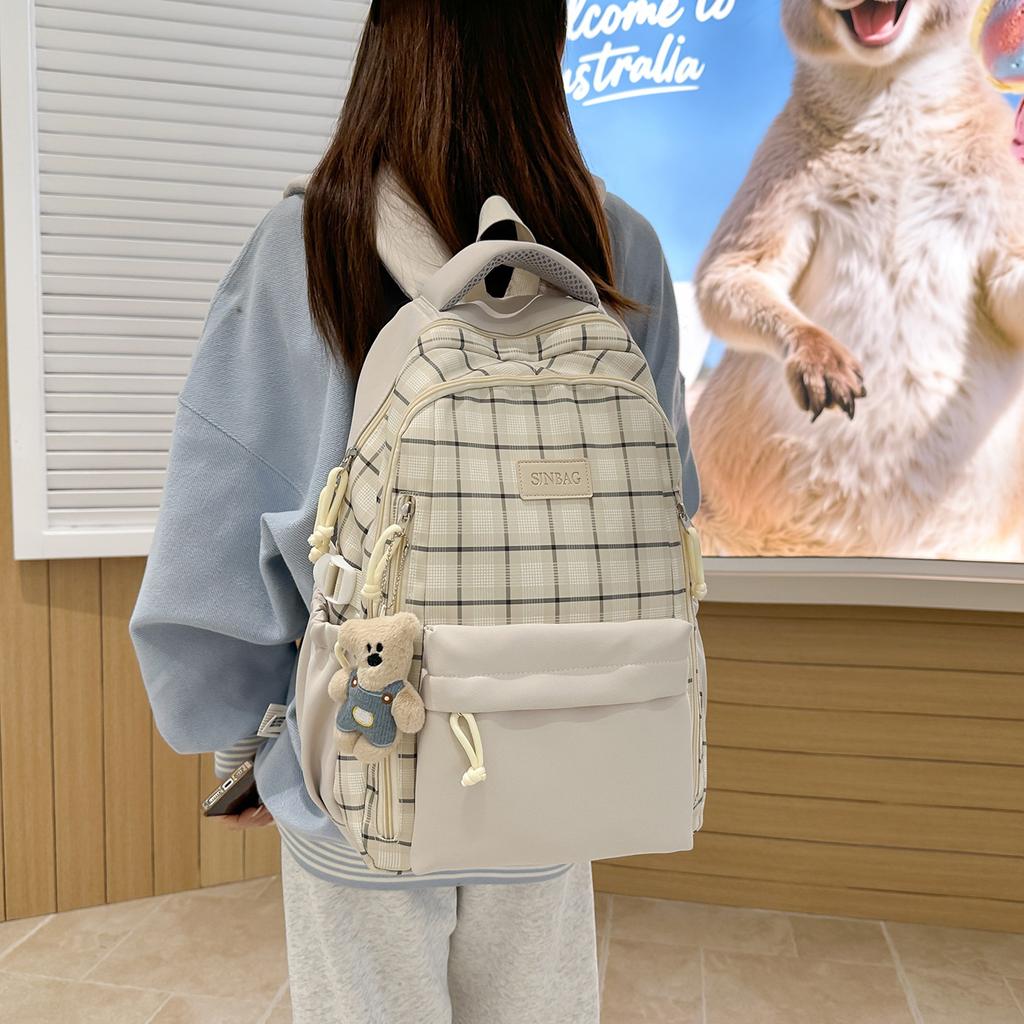 Schoolbag Small Fresh Plaid Schoolbag New Ins College Style Cute Backpack Large Capacity Junior High School Student Versatile Backpack