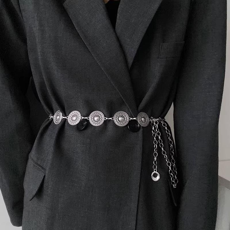 Gold Verstellbare Schnalle Lange Taille Gürtel Kleid Körper Kette Für Frauen Vintage Durchbrochene Metall