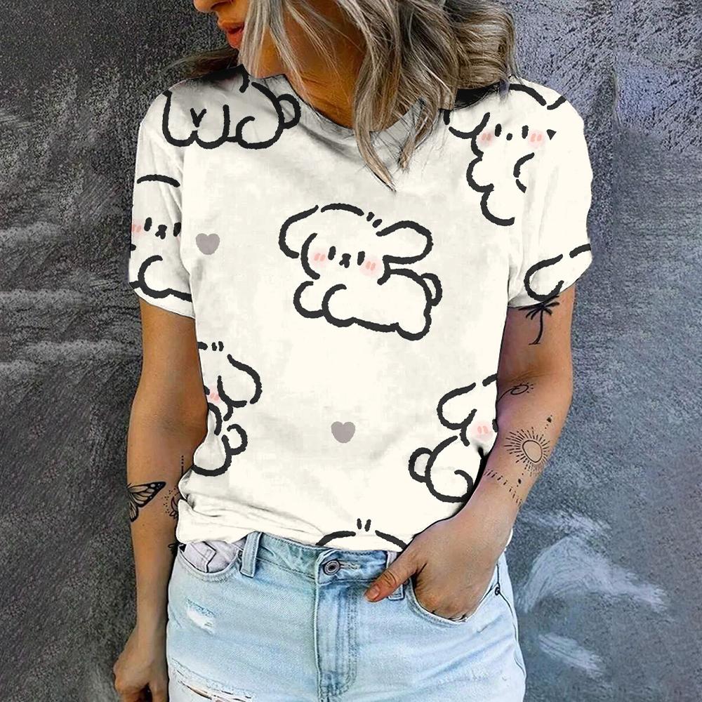 Cartoon Katze 3D-Druck Rundhals-T-Shirt Sommer Lässig Atmungsaktiv Lockeres T-Shirt Straße Damen-T-Shirt