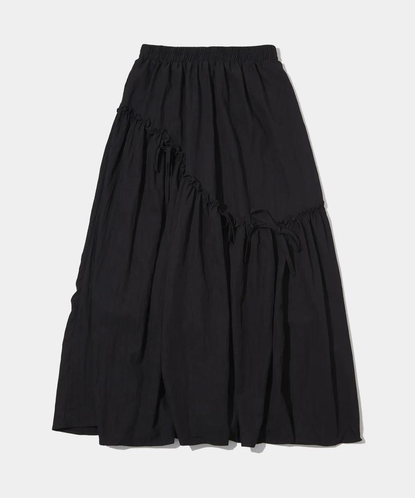 Place Studio Lace Shirred Ribbon Cotton Elastic Long Tiered Skirt _2 Colors