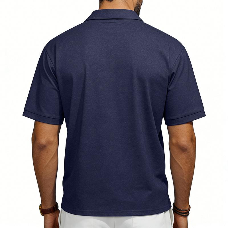 Heren Gewassen Korte Mouw Polo Shirt, Klassieke Reverskraag met Borstzak, Zachte Ademende Stof, Relaxte Pasvorm Business Casual Dagelijks Top