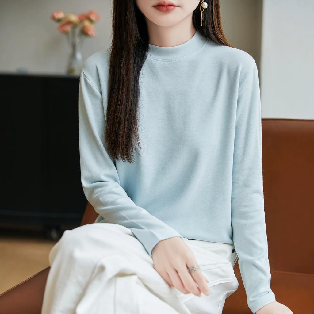 TIFICY Women's Fashion Casual Solid Color Print Spring Fall Long Sleeve Half Turtleneck Pullovers & Long Sleeves