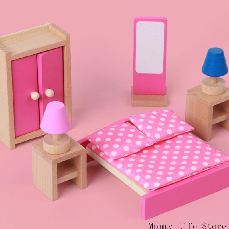 Wooden Miniature Furniture Playset Kids Role Playing Game Scene Arrangement Toy