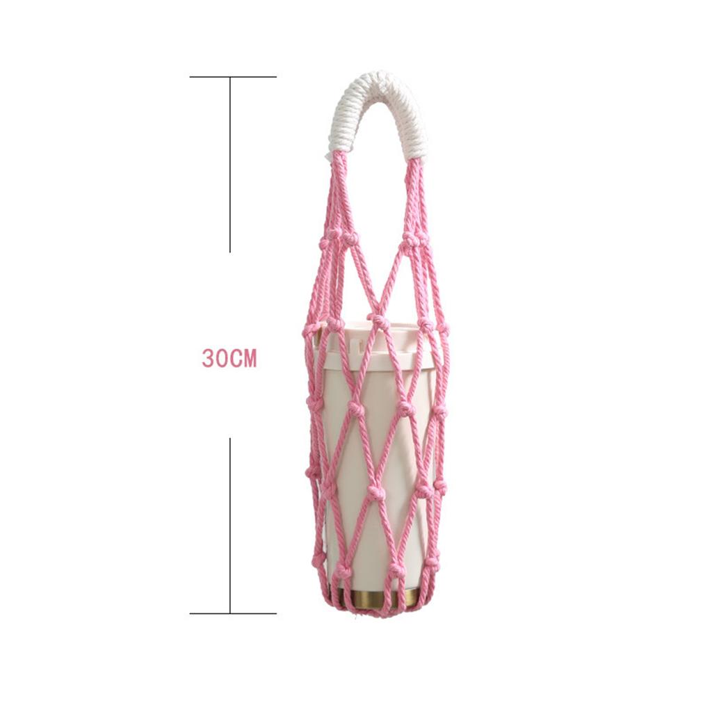 Suport portabil pentru sticlă de apă din macrame, țesut manual din sfoară de bumbac, Suport boho pentru pahar pentru cafea și băuturi reci, Accesorii pentru camping în aer liber
