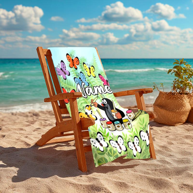 Gepersonaliseerde op maat gemaakte strandlaken met The Little Mole patroon - zacht, absorberend, sneldrogend, perfect voor zwemmen, kamperen & baden