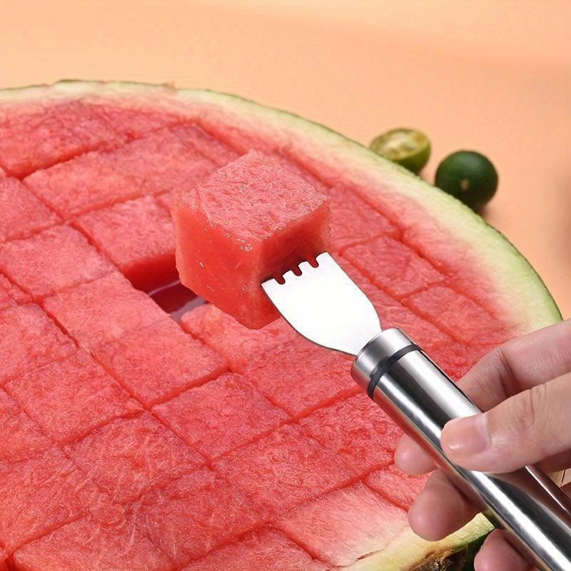 2025 Edelstahl Wassermelone Funktionale Gabel Schneideteiler Schneidwerkzeug Multi-Block Schneiden Wassermelonenwerkzeug Obstgabel