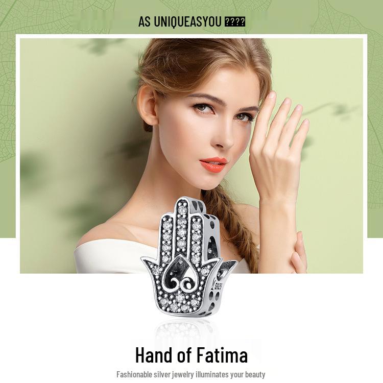 Veloco Sterling Silver s925 Fatima Hand Beads Women's Bracelet DIY Accessory