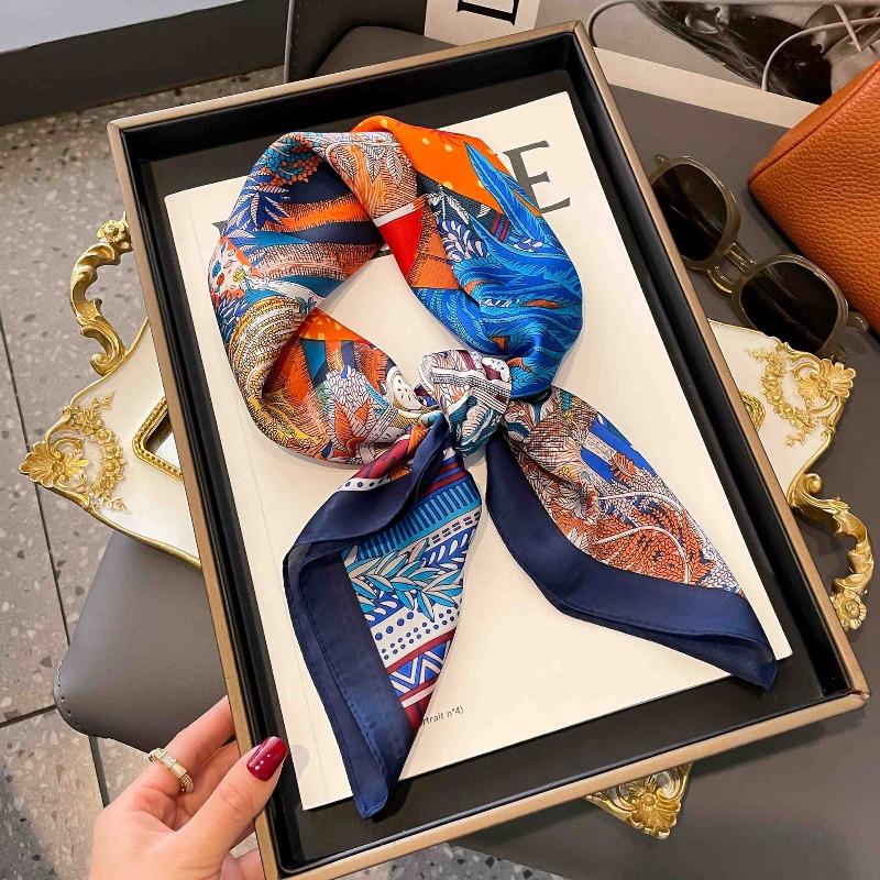 New Striped Silk Scarf Simulation Silk Small Square Scarf Simple Fashion Professional Scarf Silk Scarf Square Scarf High-end Matching