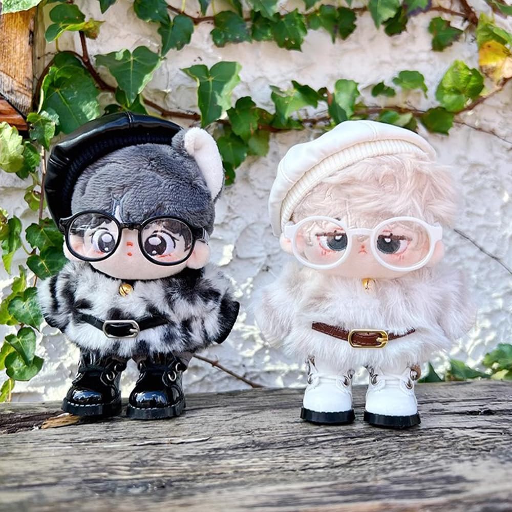 Niannyyhouse 10cm, 15cm, 20cm Plüschpuppe mit Kleidung, Hut, Jacke, Hose, Lederstiefeln, Brille, Leopardenmuster-Anzug, Baumwollpuppe, Anziehen