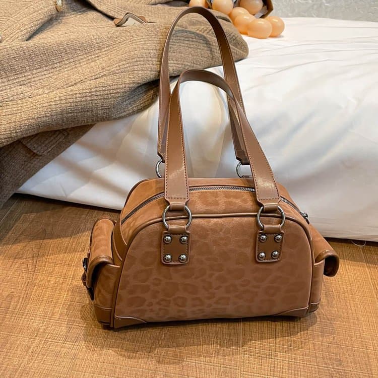 Leopard Print Boston Bag Women's Vintage Shoulder Bag