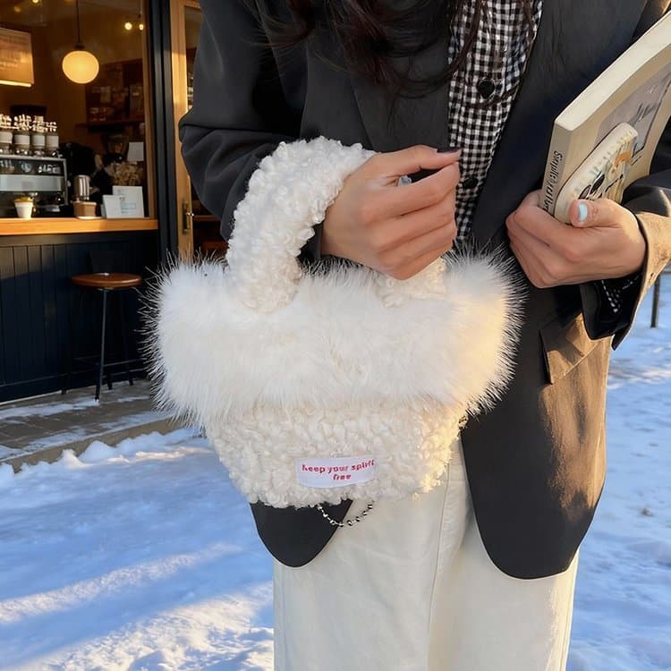 Damen Plüsch Mini Handtasche Umhängetasche