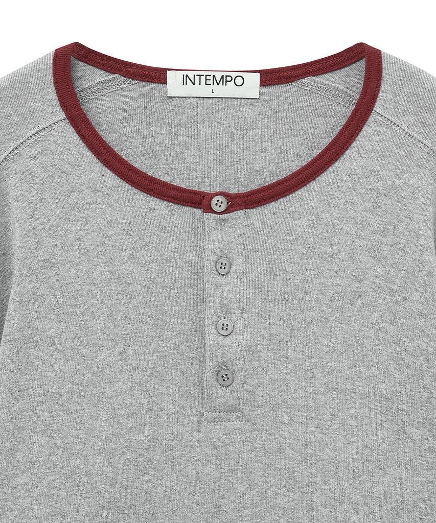 INTEMPOMOOD Coloring Henley Neck Long Sleeve: 2 Colors